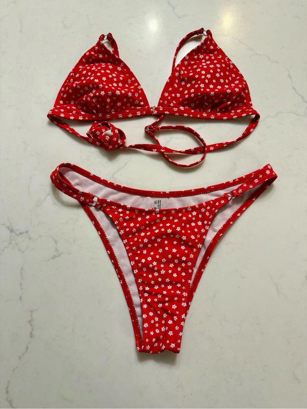 Red Floral Triangle Bikini Set